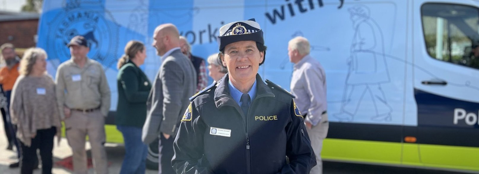 Commissioner Adams at the launch of Poli in George Town.